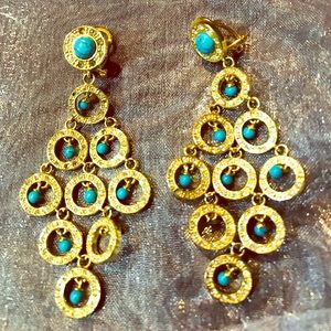 Gold toned costume Chandelier ear.  w/turquoise.